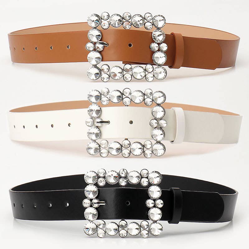 Square buttons and rhinestones fashionable belt