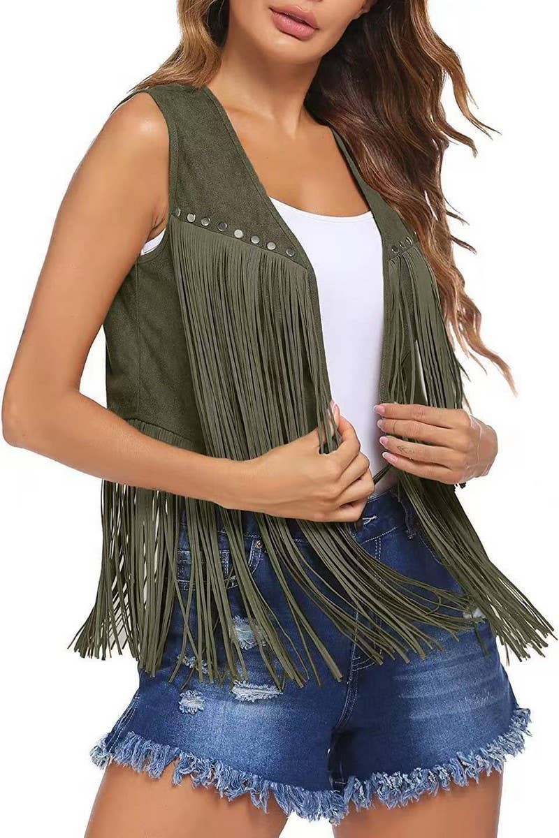 CWOCASL0052_SOLID COLOR SHORT VEST VEST TASSEL JACKET