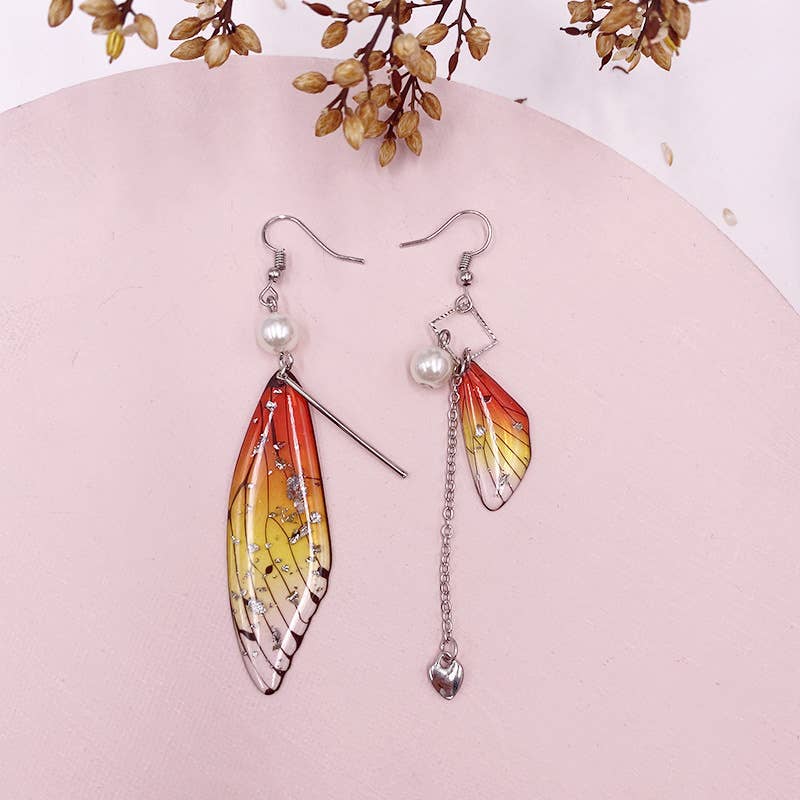 Fashionable imitation cicada wing earrings