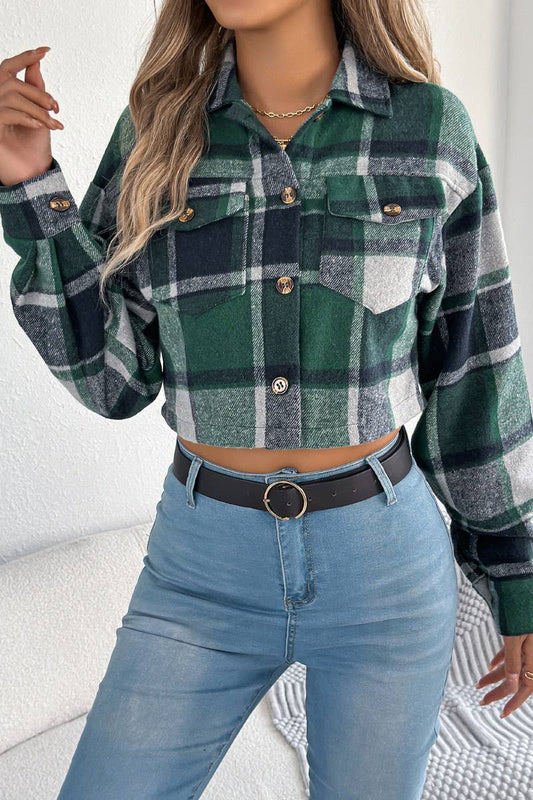 CWOCO1214_COLORBLOCK PLAID  BLEND CROPPED JACKET