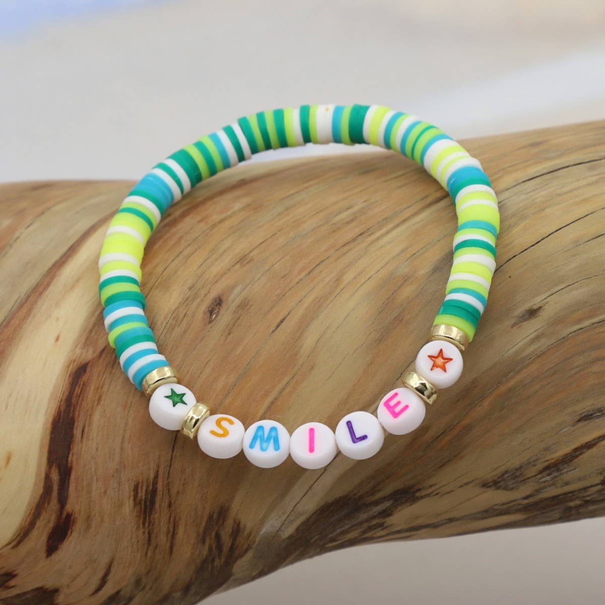 COLORFUL POLYMER CLAY LETTER BEADED BRACELET