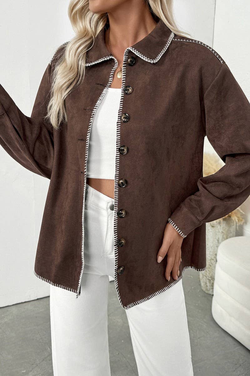 CWOJA00728_VINTAGE CONTRAST TRIM COLLARED SHIRT JACKET