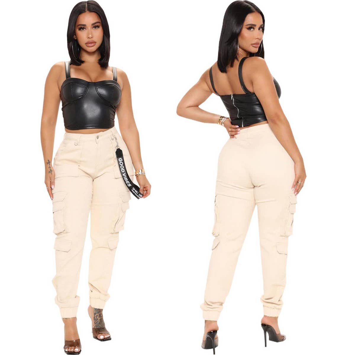 WOMENS SLIM FITTING MULTI POCKET CARGO PANTS_CWBLP0354