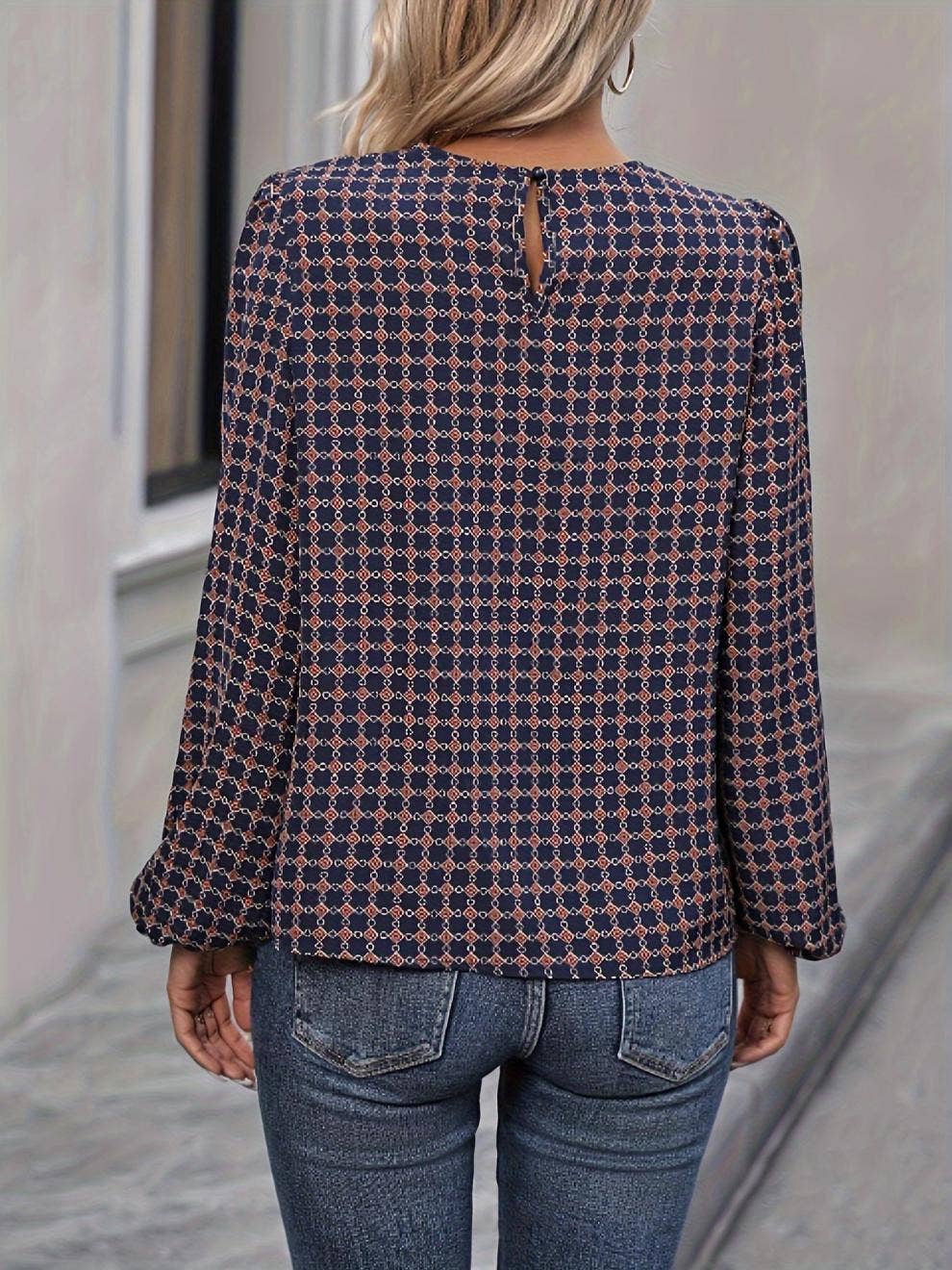 SIMPLE FASHION POLKA DOT PRINTED ROUND NECK SHIRT