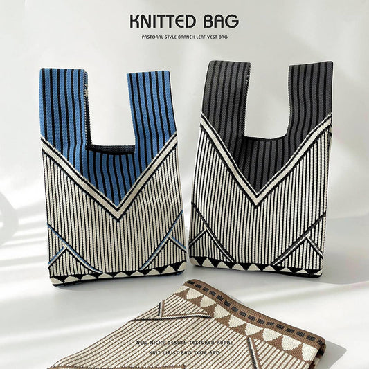 LARGE CAPACITY STRIPED KNIT SHOULDER TOTE BAG_CWAB1504