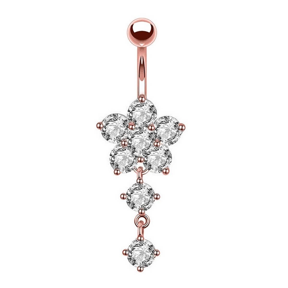 Zircon Flower Belly Ring with Stainless Pendant_CWMM9239