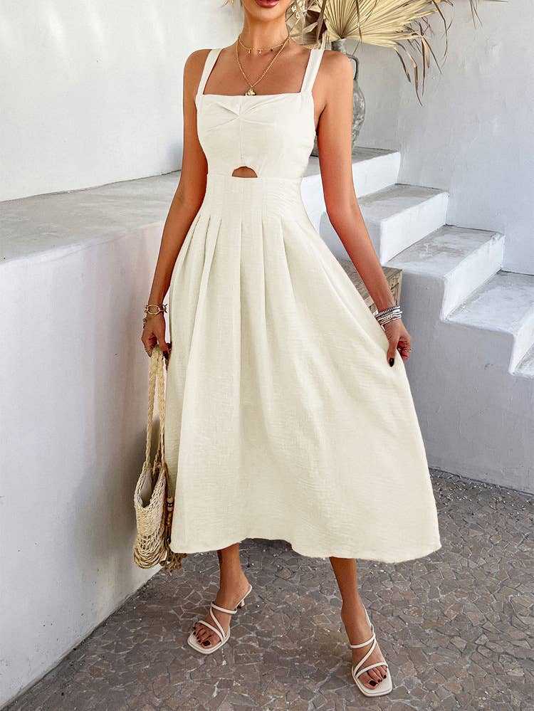 Holiday-chic solid color high-waisted dress