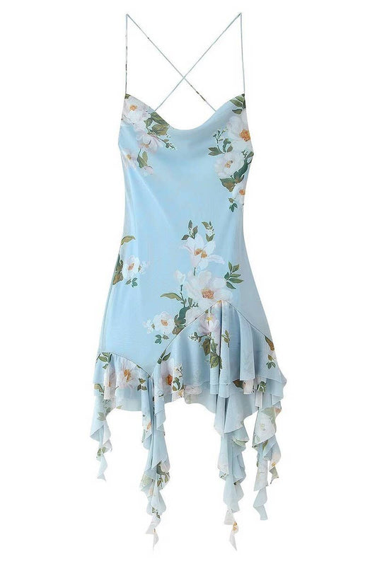 CWDSD7811_FASHION PRINTED TULLE SHORT SLIP DRESS
