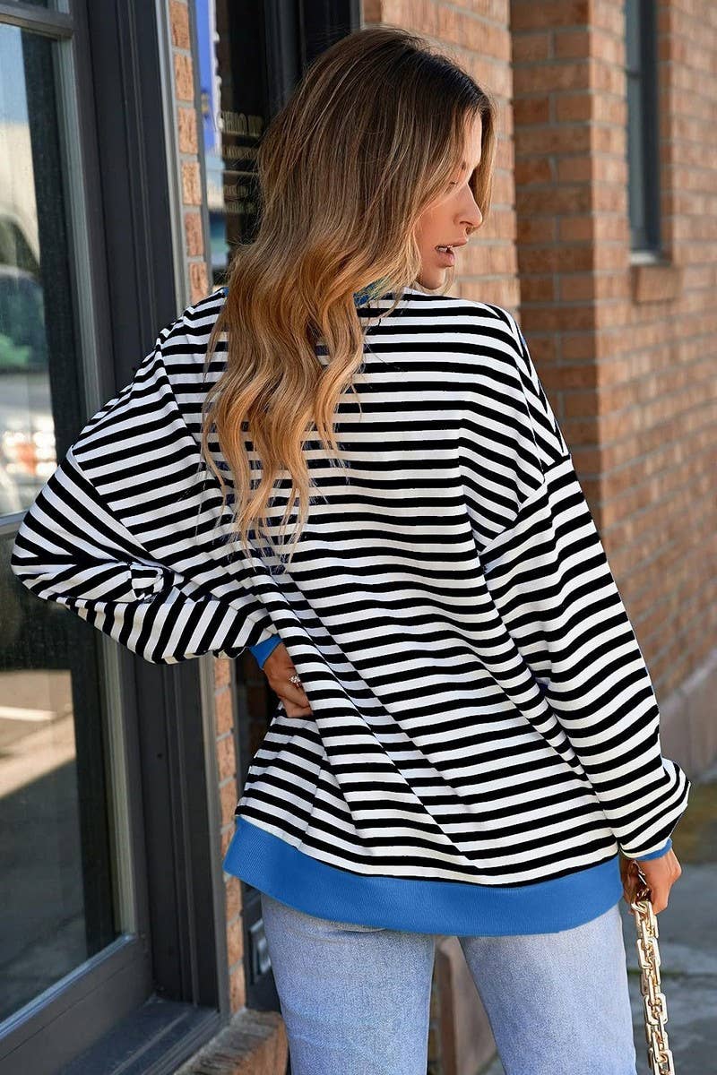 WTBLL1485_COLORFUL STRIPED CREW NECK LOOSE SWEATSHIRT