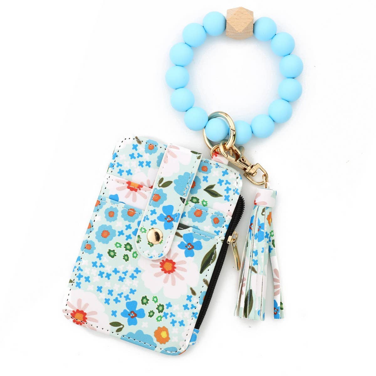 Printed Leather Card Holder with Beaded Bracelet_CWAB4932