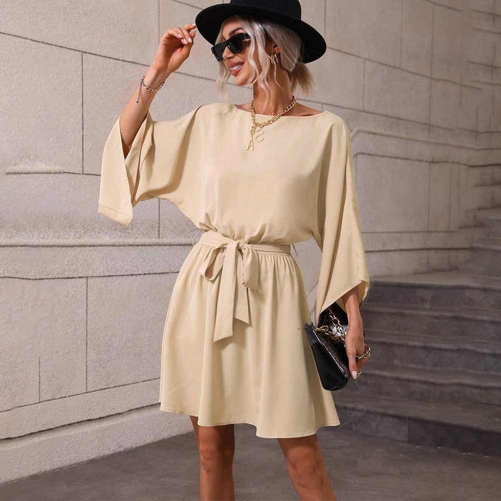 LONG-SLEEVED DRESS WITH ELASTIC BELT