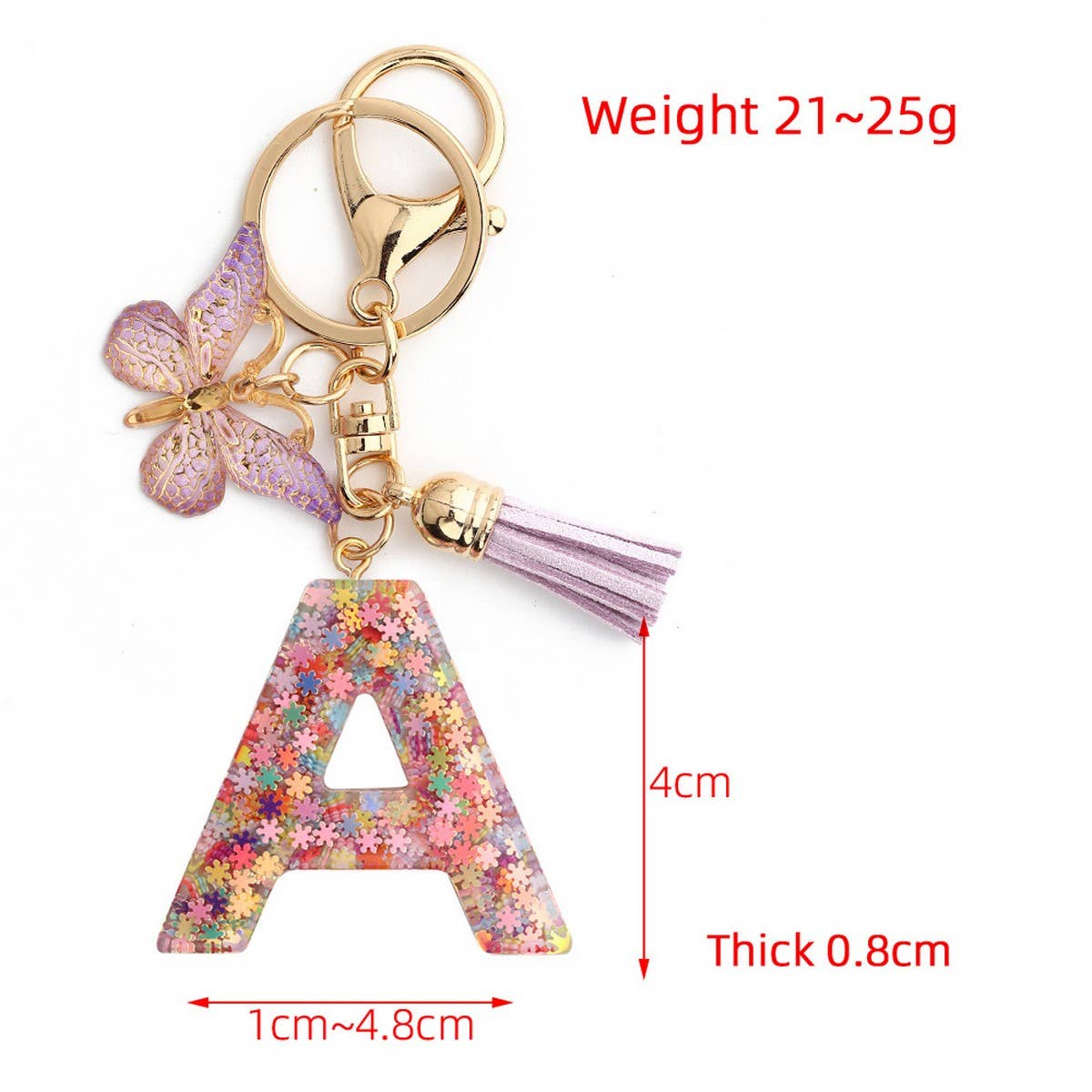 Pink Snowflake Letter Butterfly Keychain_CWMM6865