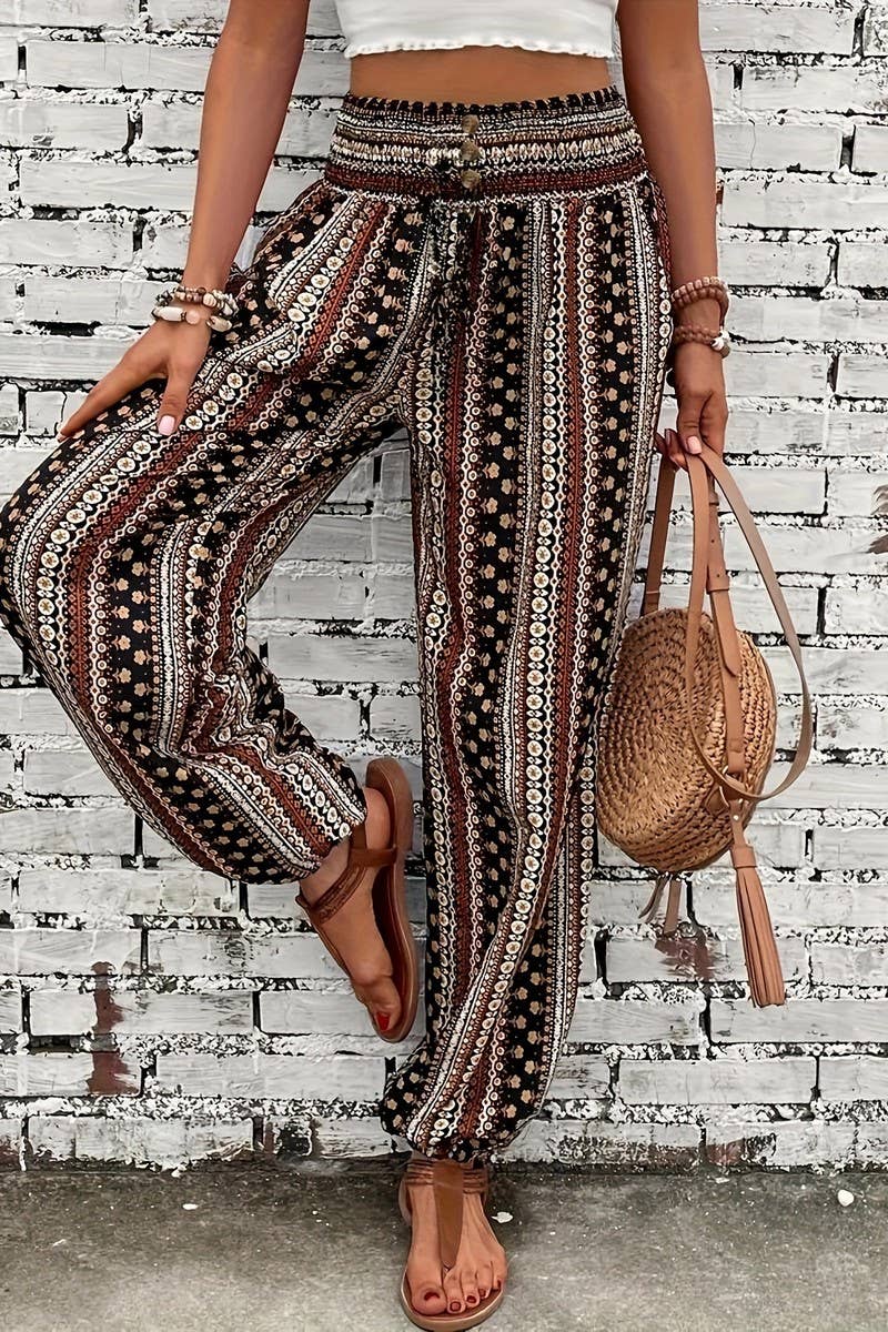 CWBLP2069_BOHO PRINT ELASTIC WAIST DRAPED JOGGER PANTS