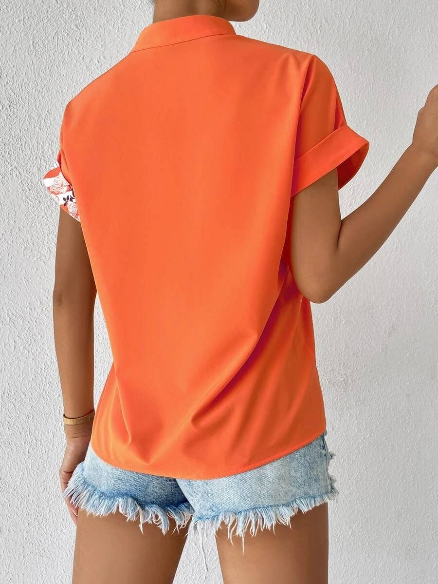 DOUBLE COLOR FLORAL BUTTON-UP SHIRT_CWTSTS0417