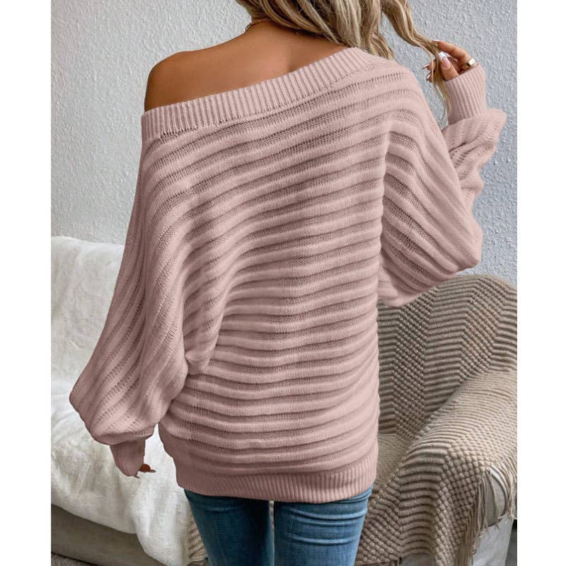 Three-dimensional stripe one-neck sweater