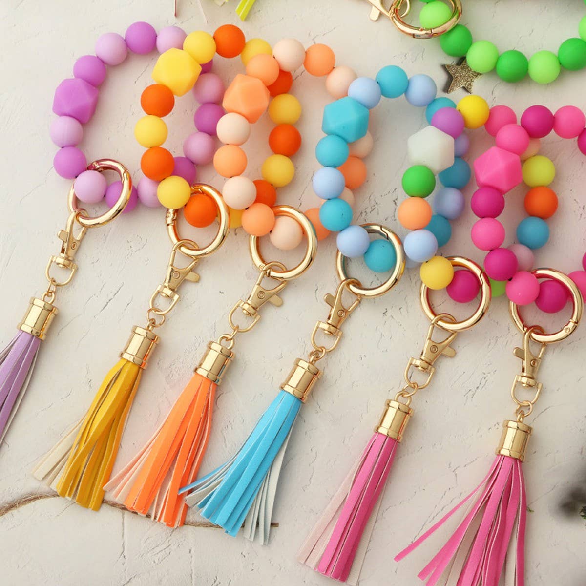 Glow Bead Bracelet Keychain Neon Silicone Wristband_CWAB5097