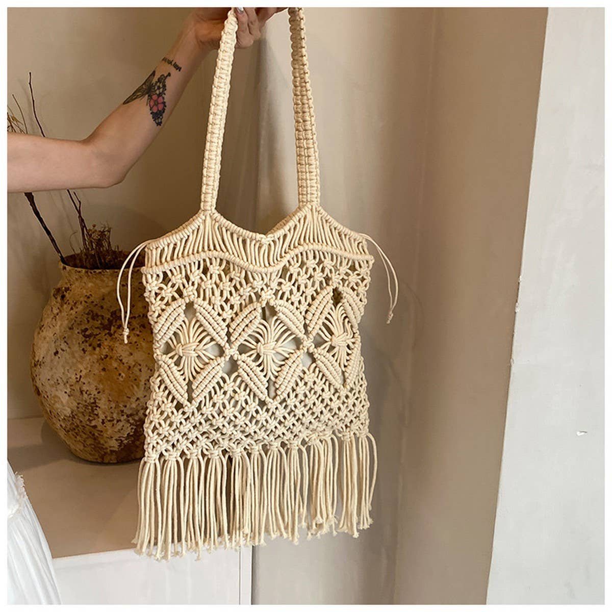 COTTON CROCHET HOLLOW BEACH SHOULDER BAG_CWAB2415