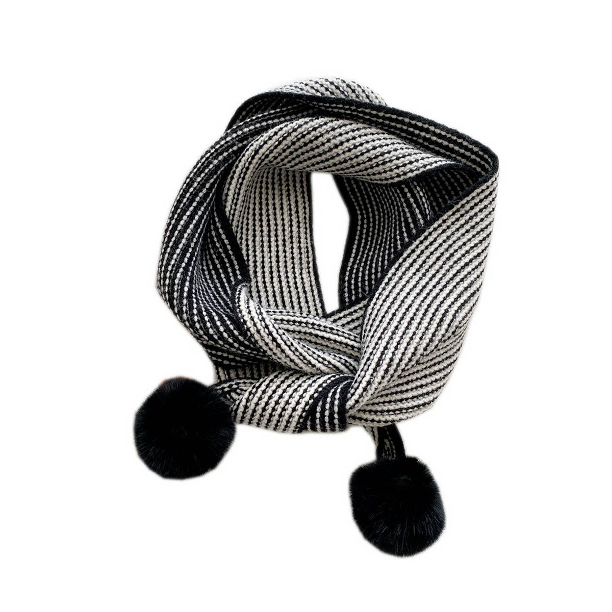 CWASC2387_WOMEN'S WINTER HAIRBALL STRIPED LONG SCARF