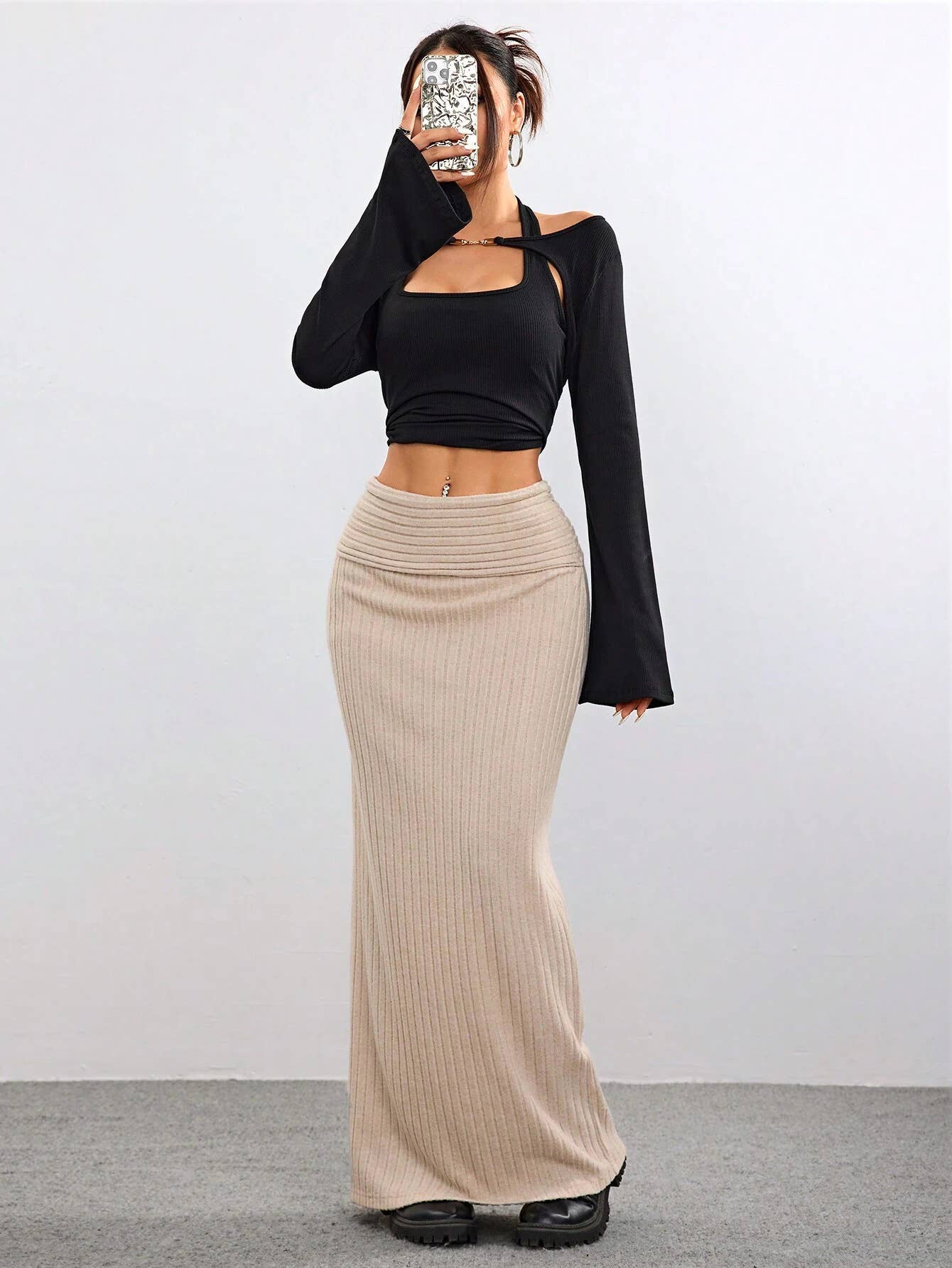 HIGH-WAISTED SLIMMING SOLID COLOR CASUAL SKIRT