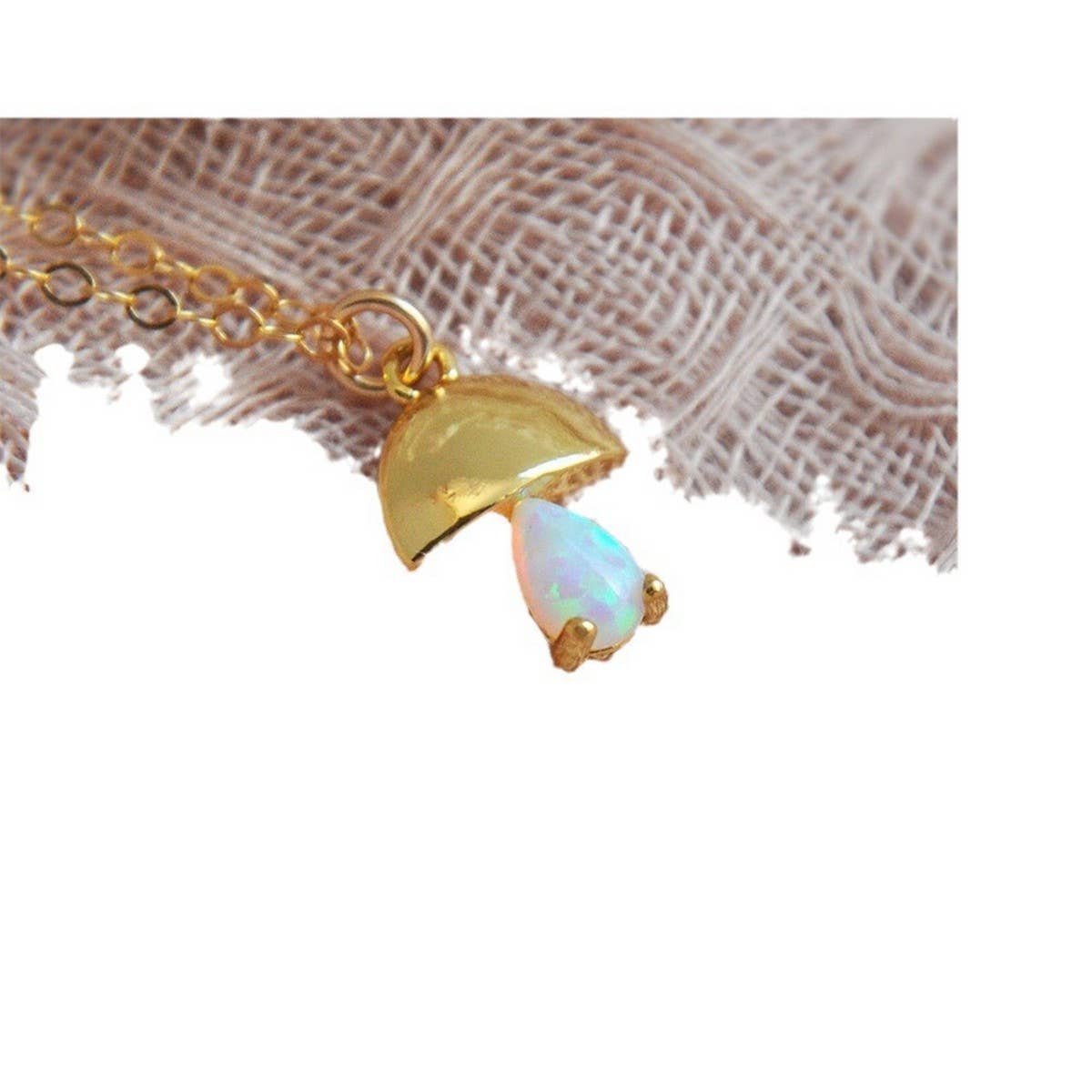 Mushroom Inlay Opal Amulet Pendant Necklace