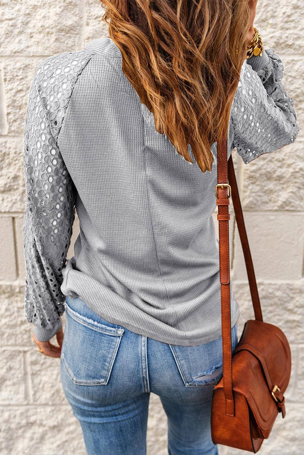 WAFFLE GREY PATCHWORK LONG SLEEVE T-SHIRT