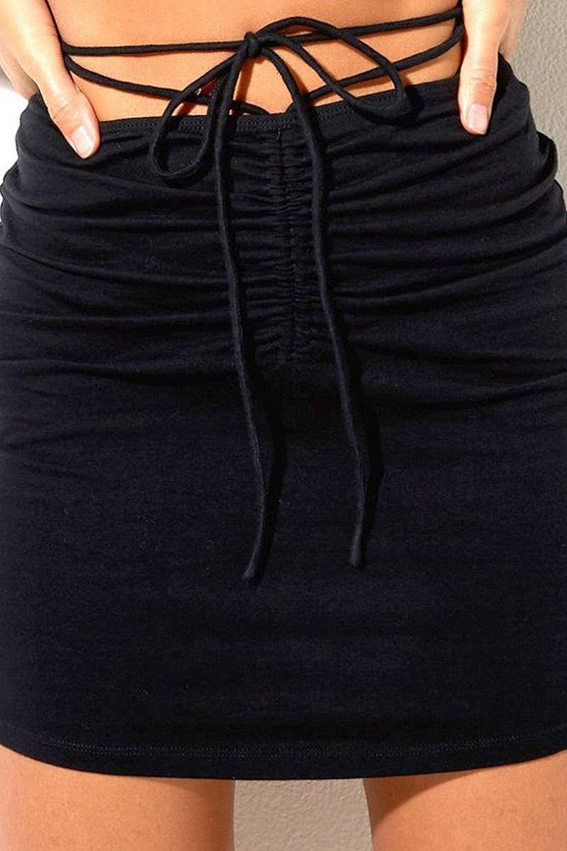 CWBSS0425_HIGH WAISTED HIP-HUGGING DRAWSTRING MINI SKIRT