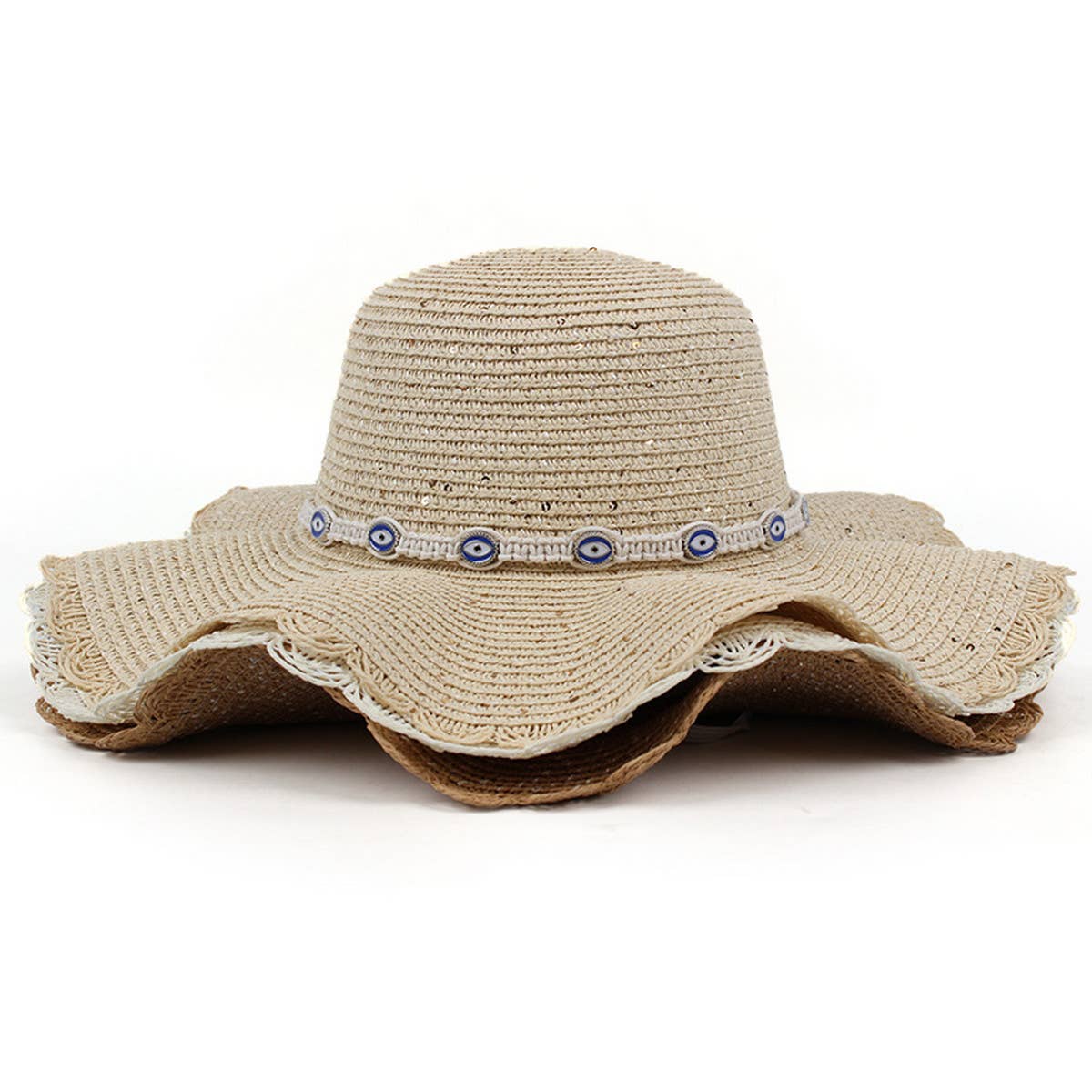 WOMEN CASUAL VISOR DOME WAVE BRIM STRAW HAT_CWAH1197