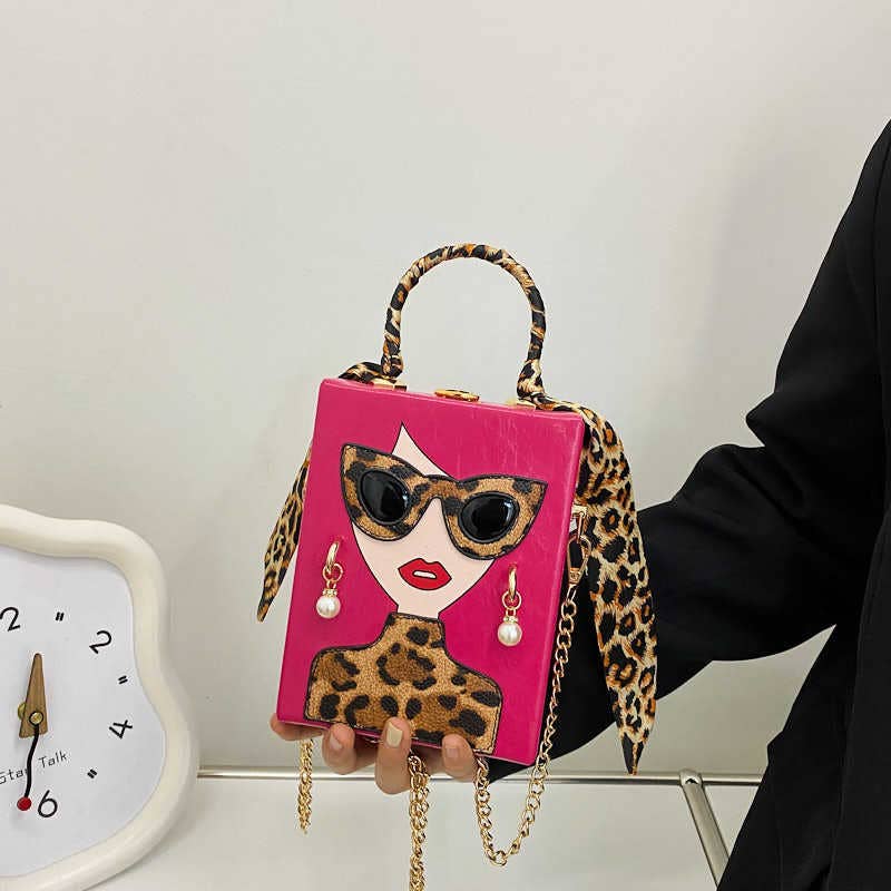 Leopard print hand-held crossbody box bag