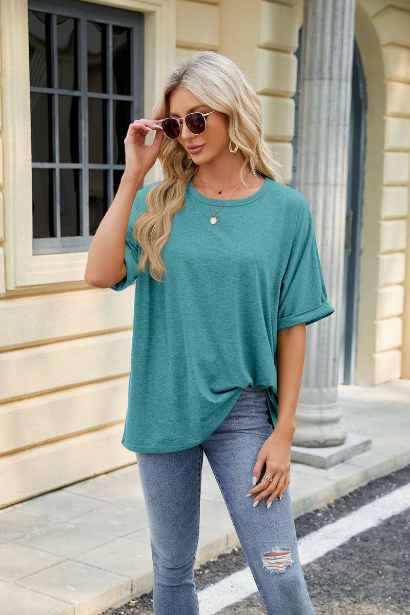 ROUND NECK SOLID COLOR SHORT SLEEVE LOOSE T SHIRT_CWTSTS0280