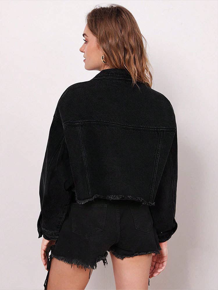 Fashionable fringed loose short denim jacket