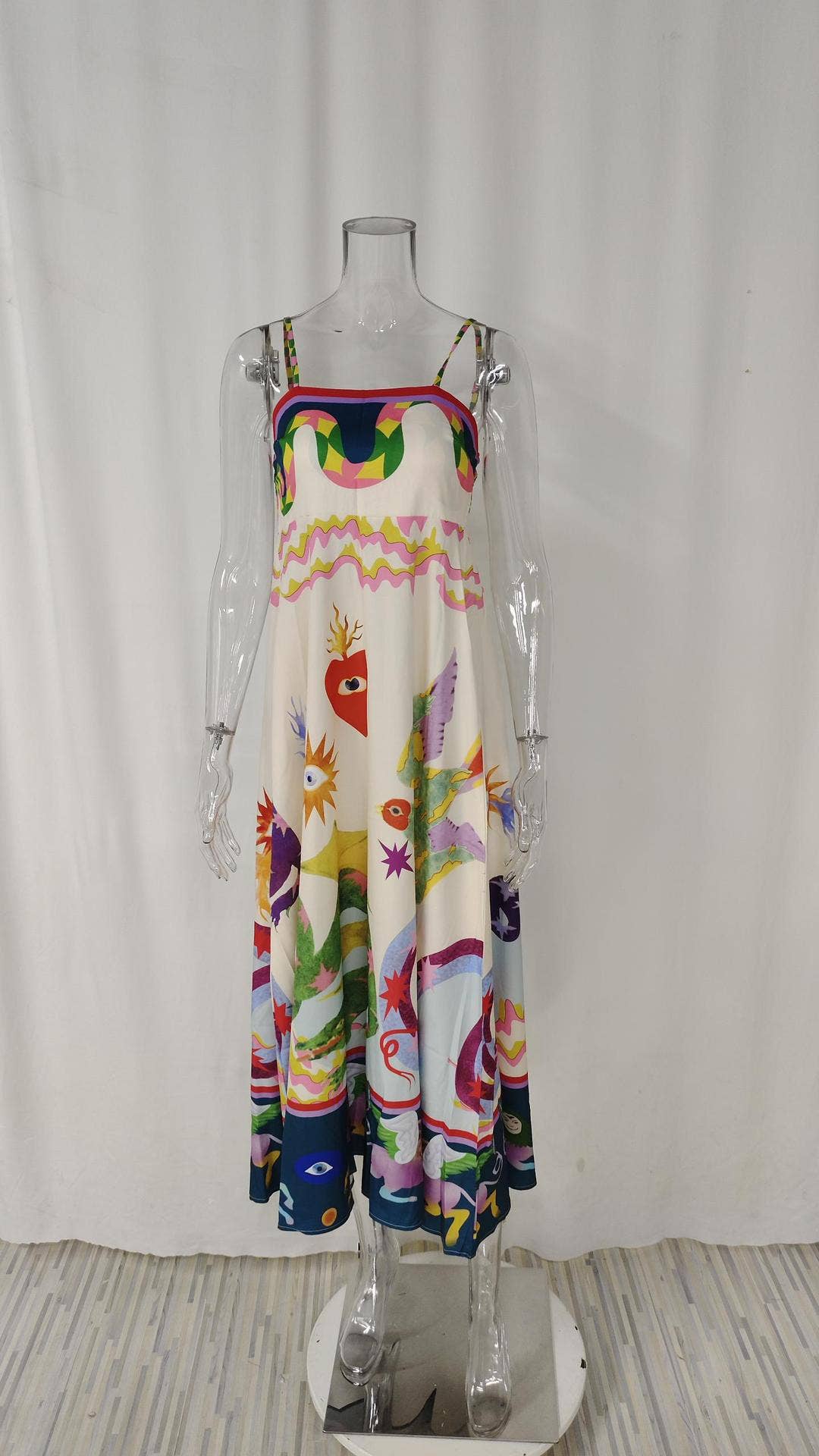 PRINT STRAPLESS SLIP-ON DRESS