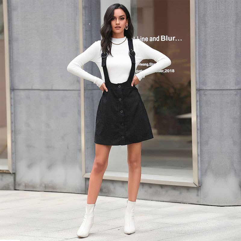 Button-down corduroy A-line halter dress