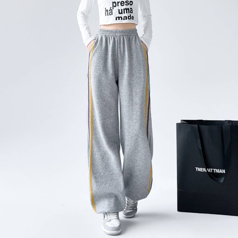 ATHLEISURE STRIPED HIGH WAIST STRAIGHT LEG SLACKS