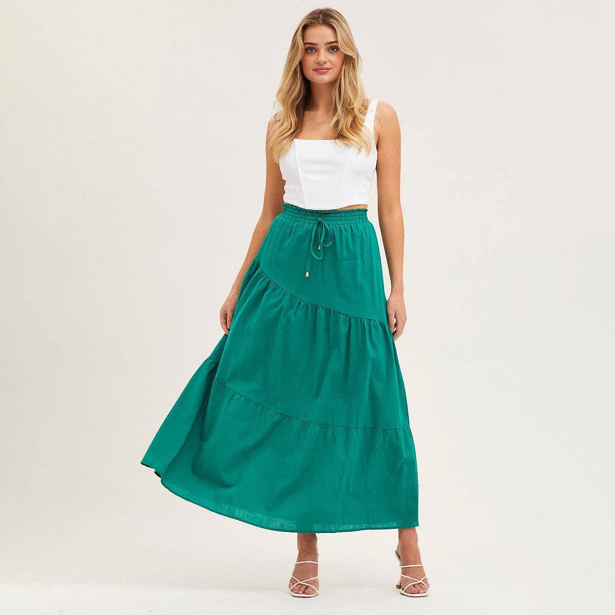 COTTON AND LINEN MAXI SKIRT WITH PLEATED HEM