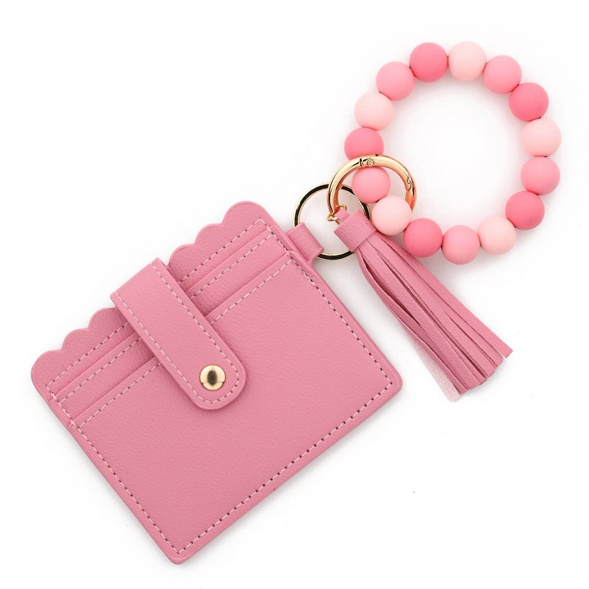 Solid Color PU Wallet with Bead Bracelet&Keychain_CWAB4959
