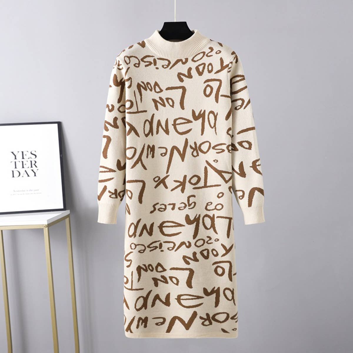KNIT PULLOVER ALPHABET GRAFFITI WOOLEN DRESS
