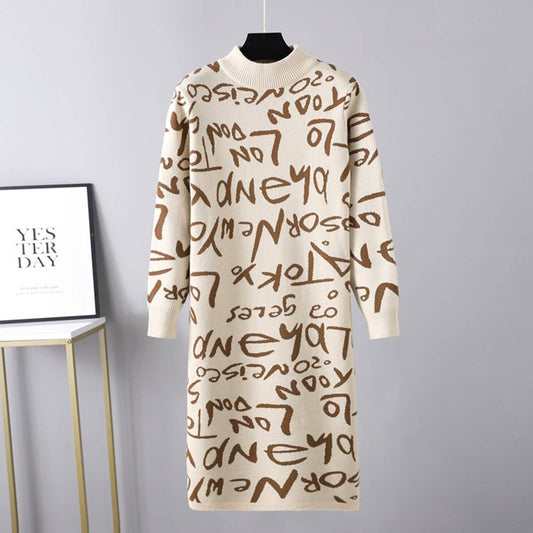 KNIT PULLOVER ALPHABET GRAFFITI WOOLEN DRESS
