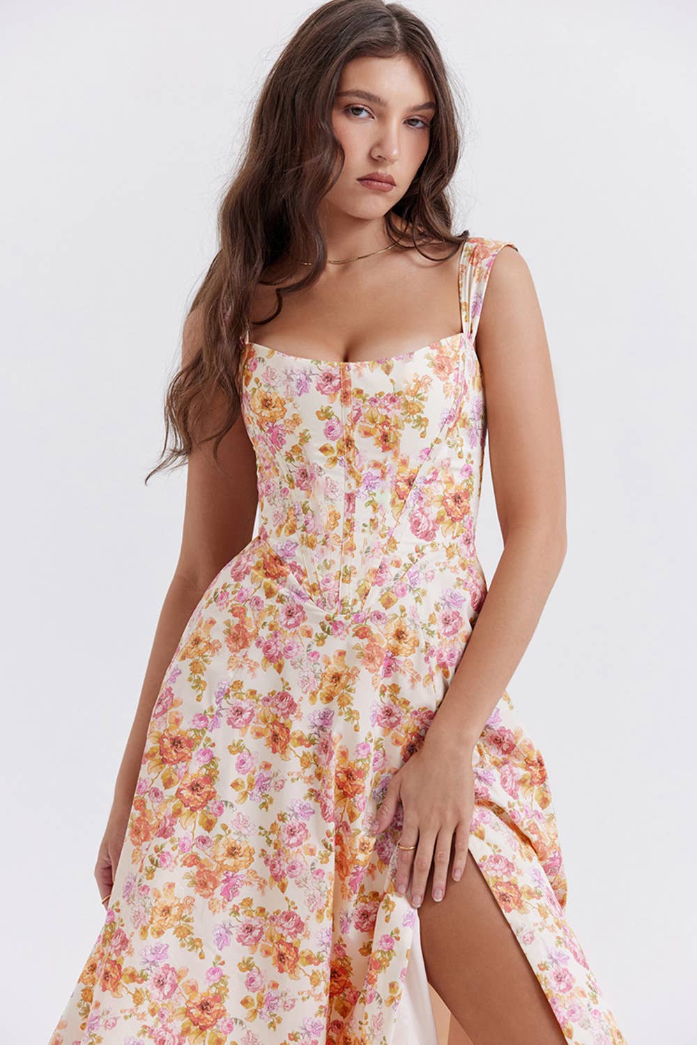 SKINNY SEXY SPLIT FLORAL DRESS WITH HALTER