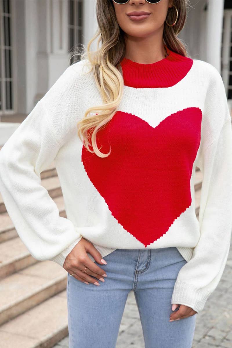 WOMEN SUPER BIG LOVE LOOSE KNITTED PULLOVER_CWOSWL1450