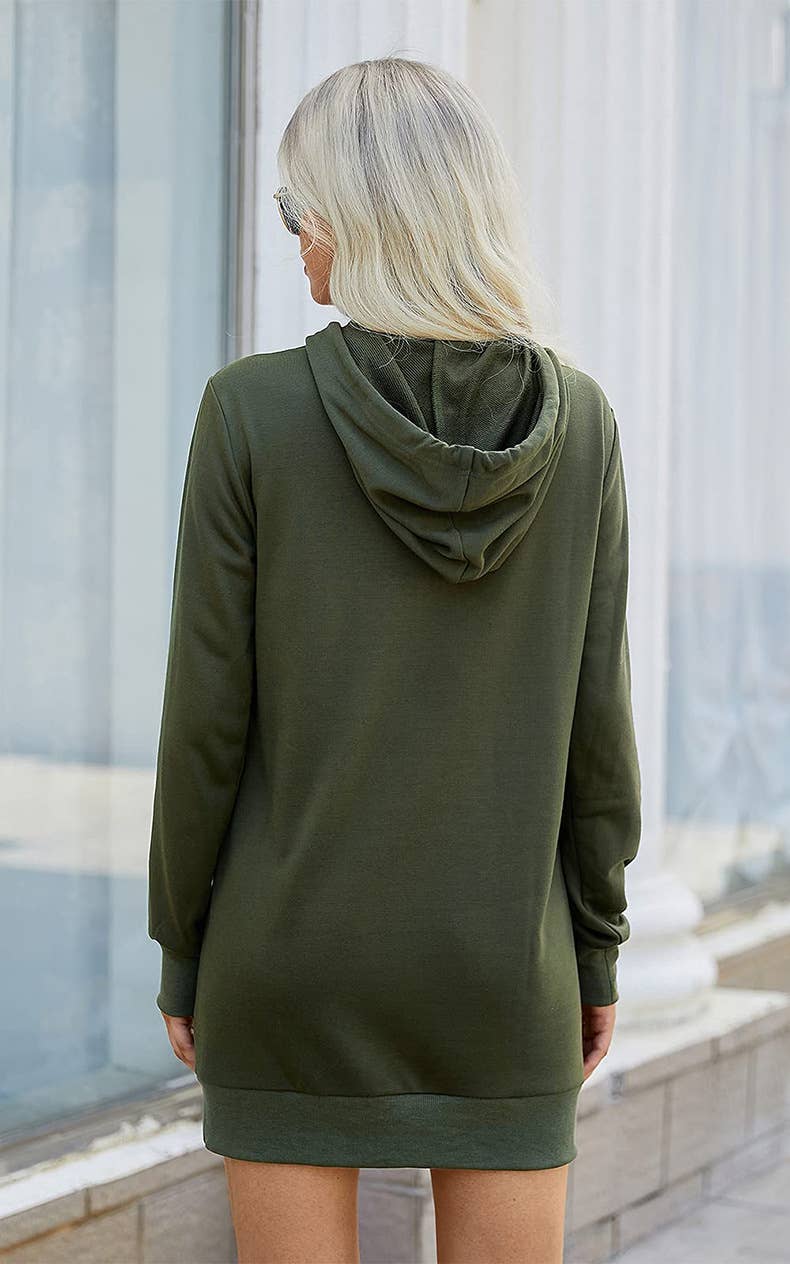 SOLID COLOR LONG-SLEEVED HOODIE DRESS
