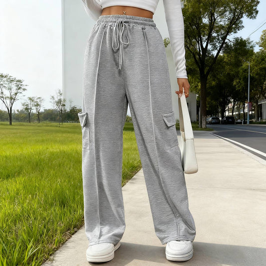 Elastic high-waisted straight-leg sweatpants