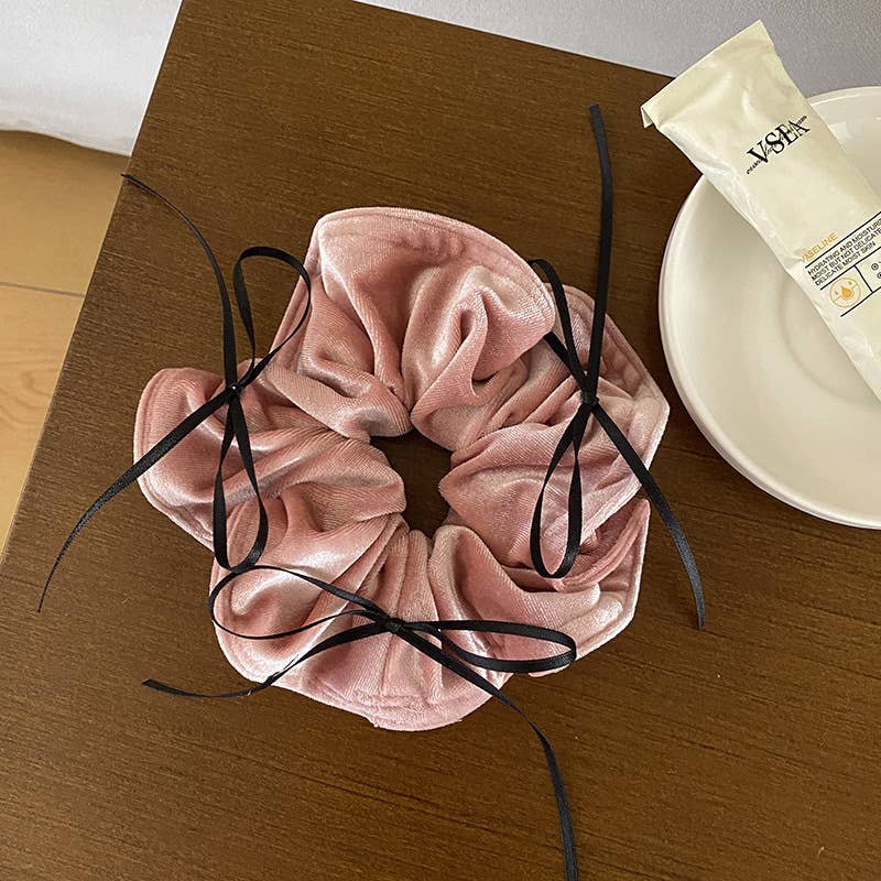 French ballet bow velvet fabric large scrunchie