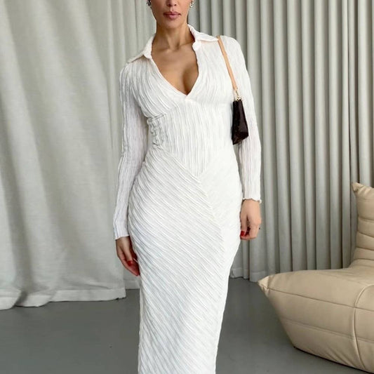 LAPEL THREE-DIMENSIONAL PATTERN COMMUTER DRESS