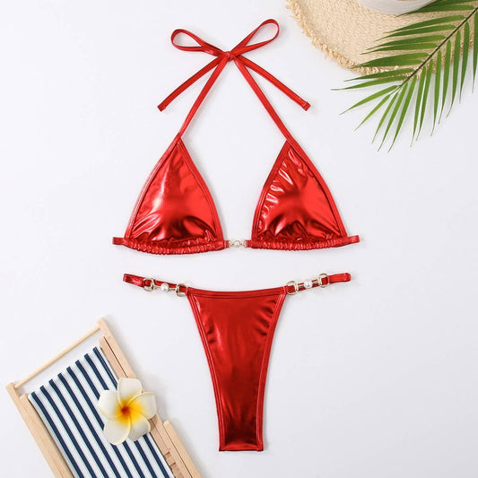 TIE SIDE BIKINI SET - SHINY SOLID COLOR SWIMSUIT