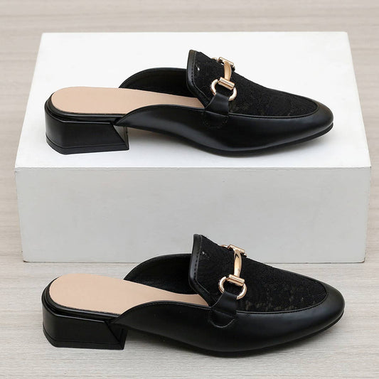 MEDIUM HEEL CASUAL THICK HEEL HALF SLIPPERS MULES