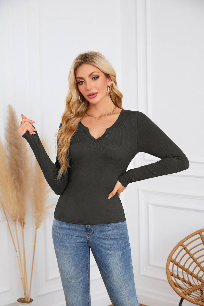 Long sleeve jumper with deep U neck and cross neckline