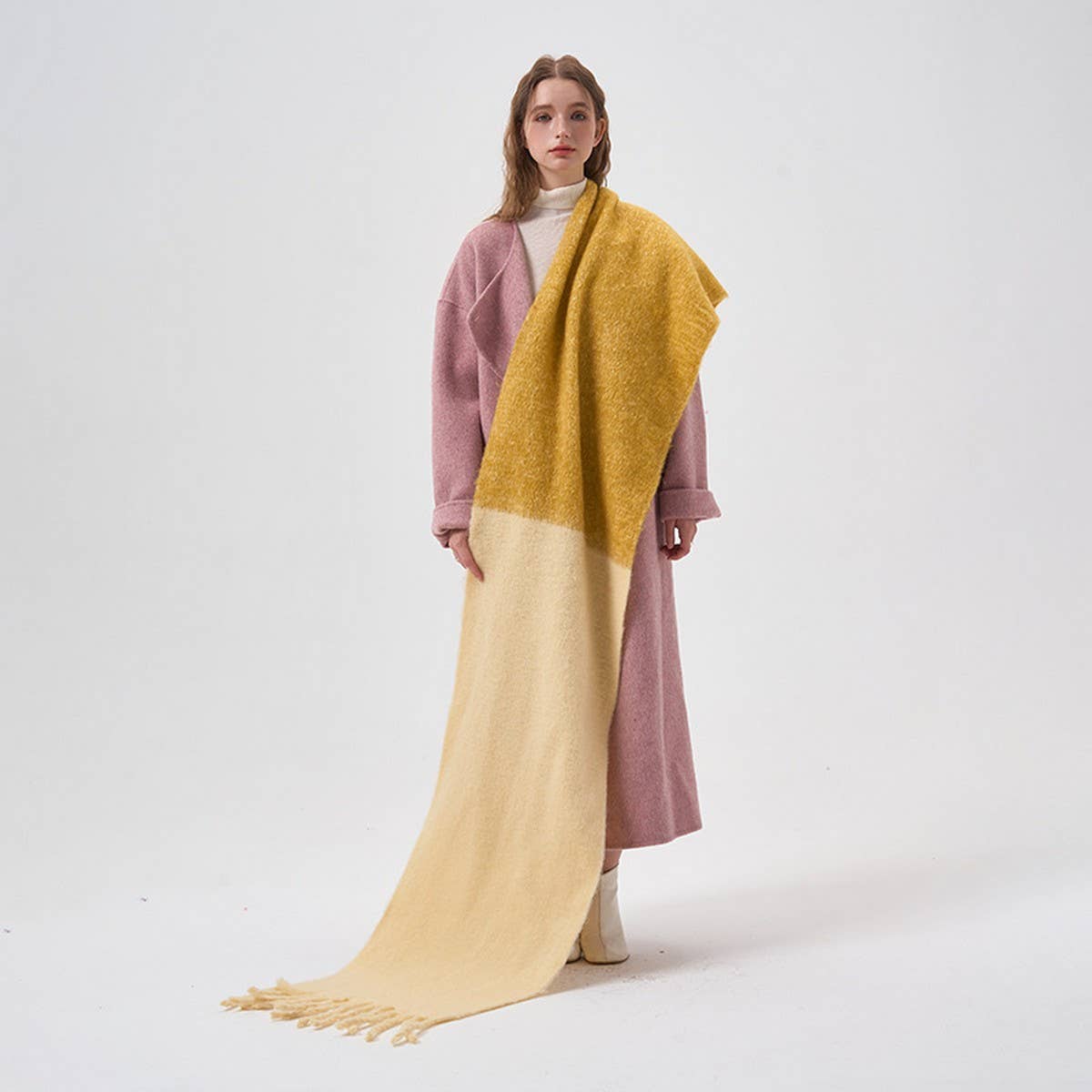 Colorblock Faux Cashmere Long Scarf for Winter