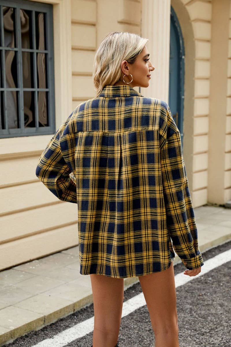 CWOCO0473_LAPEL PLAID CONTRAST LONG SLEEVE SHIRT COAT