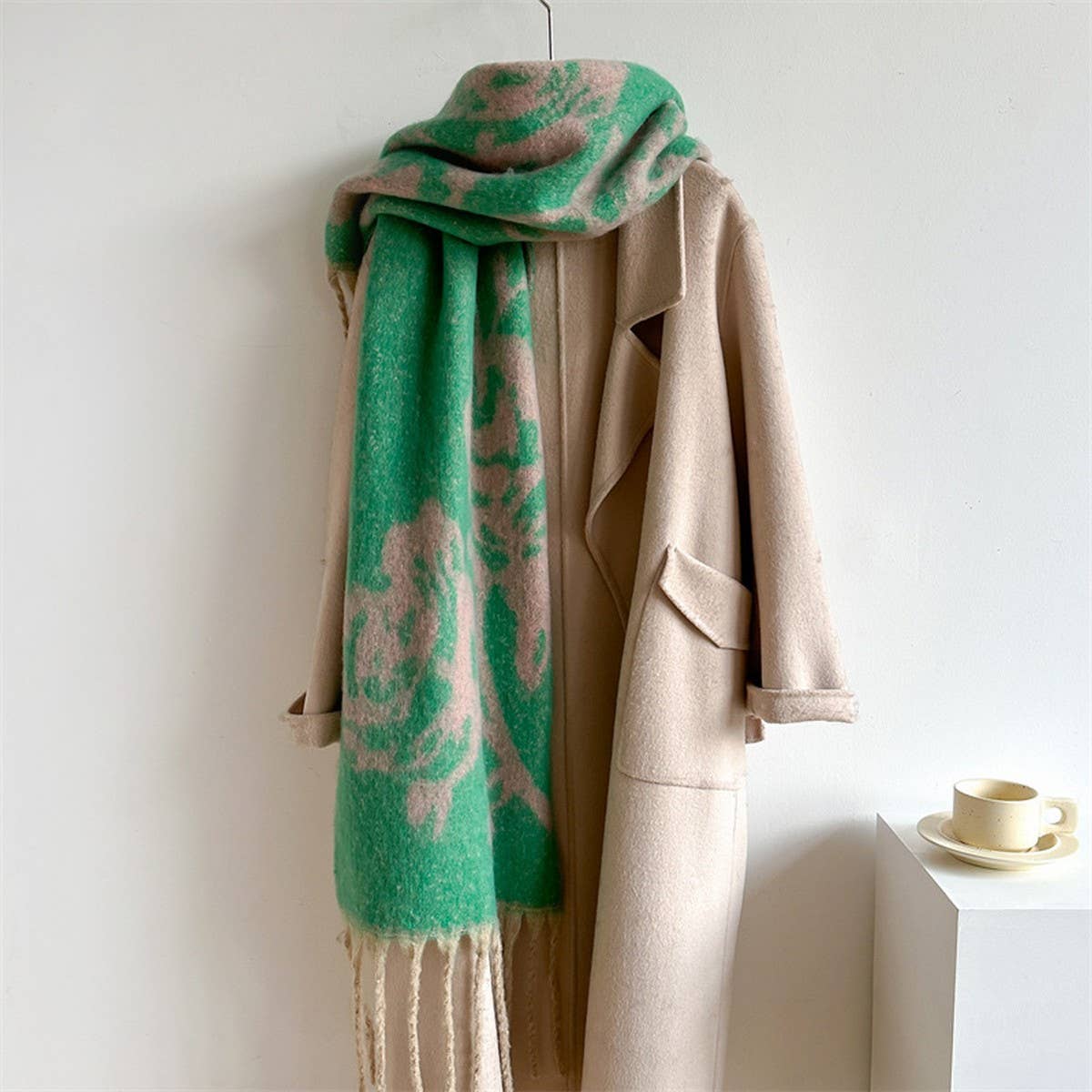 Rose Tassel Scarf - Colorblock Long Winter Wrap