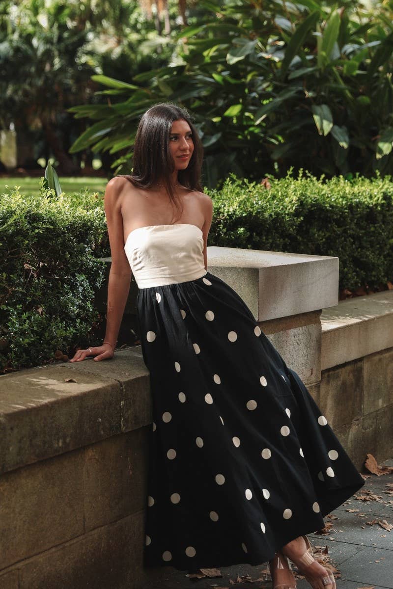 CWDMD5846_POLKA DOT PRINT PATCHWORK WRAP DRESS